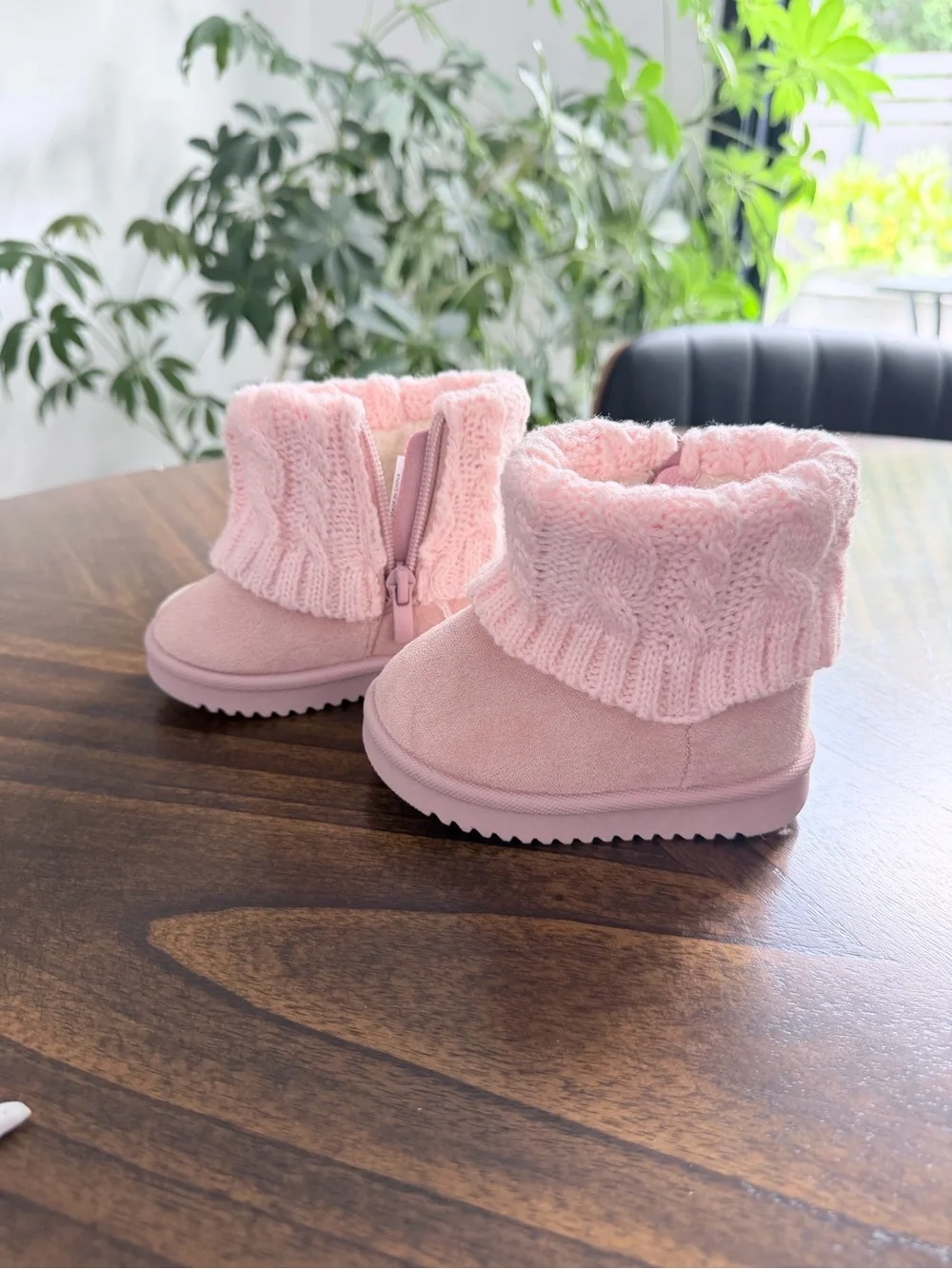 Kids Pink Knit Cuff Winter Boots
